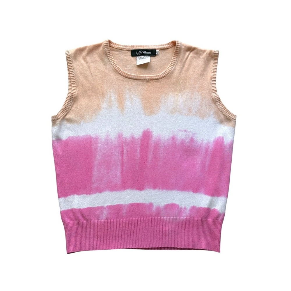 DEAR-ling Knit Sweater Vest Women Size 40 Pink Peach Tie Dye Sleeveless Top Y2K